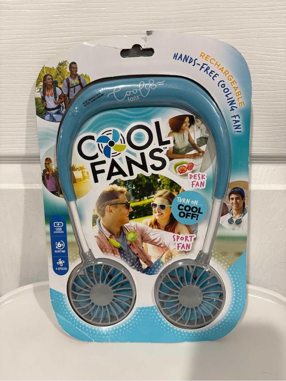 Banzai Cool Fans Hands-Free Rechargeable Neck Fan - Teal Blue